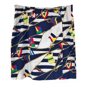 British Isles Wrap Skirt Nautical Beach Sail 100% Cotton Pleated VTG SZ 14 USA